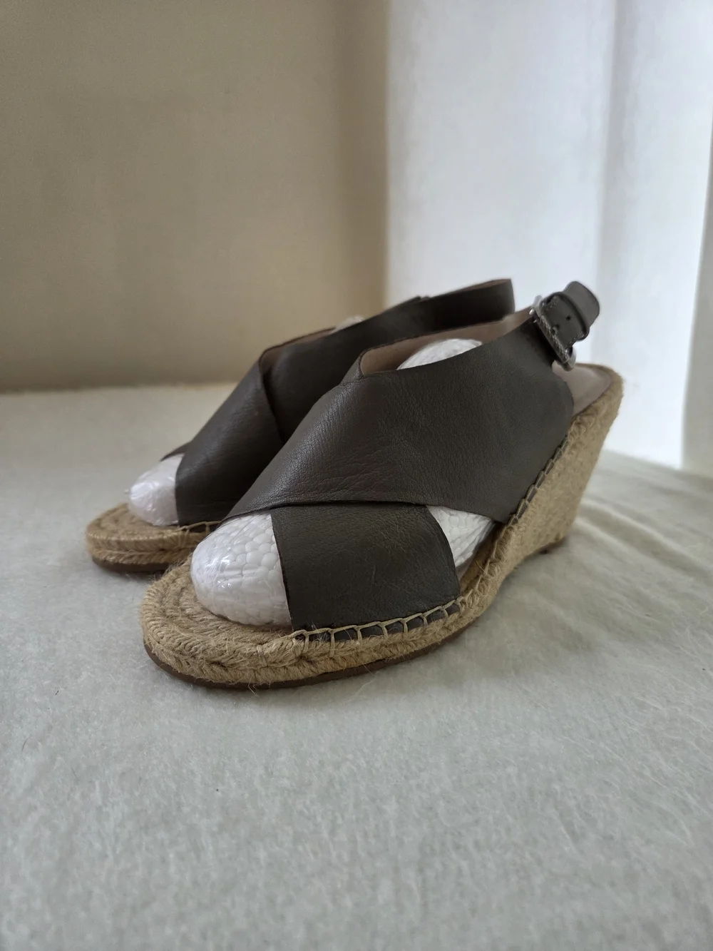 Nordstrom Taupe Gray Crisscross Espadrille Slingback Sandals Quality Leather
